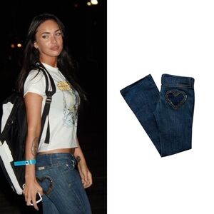 Heart Studded Pockets Low-Rise Bootcut Jeans As Seen On Megan Fox